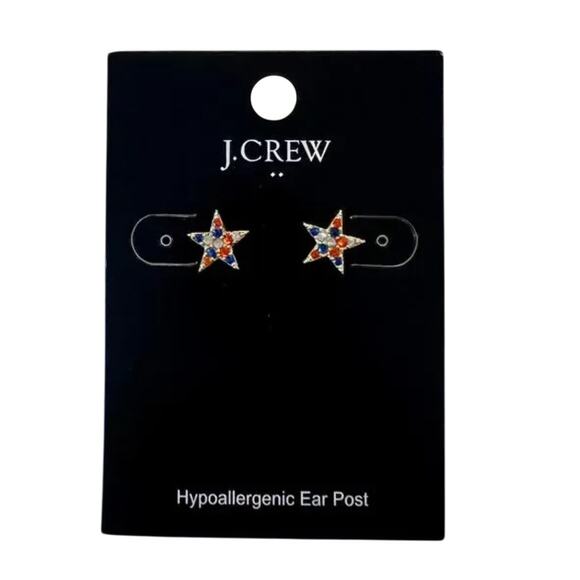 NWT J. Crew Red/White/Blue Patriotic Pavé Crystal Star Stud Earrings - Picture 1 of 6